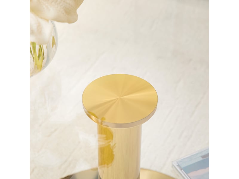  Table basse ronde en verre trempé avec pied métal pour salon, diamètre 70 cm, hauteur 45 cm doré  - Conforama D
