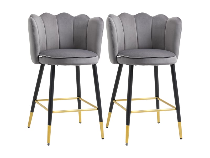  Ensemble de 2 tabourets de bar en velours avec repose-pieds et piètement en acier, 59 x 52 x 90 cm, gris  - Conforama A