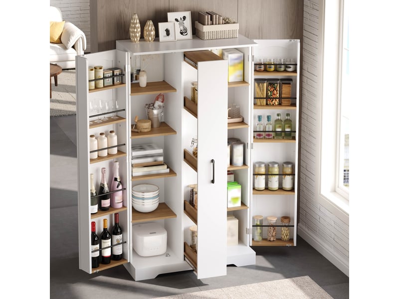  Armoire de cuisine avec étagère à épices mdf blanc 150x78x40 cm, meuble de rangement double porte  - Conforama W