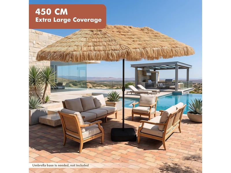  Parasol de jardin exterieur en paille pe 4,5x2,7m, grand parasol rectangulaire double exotique avec 12 baleines, manivelle, protection solaire  - Conforama D