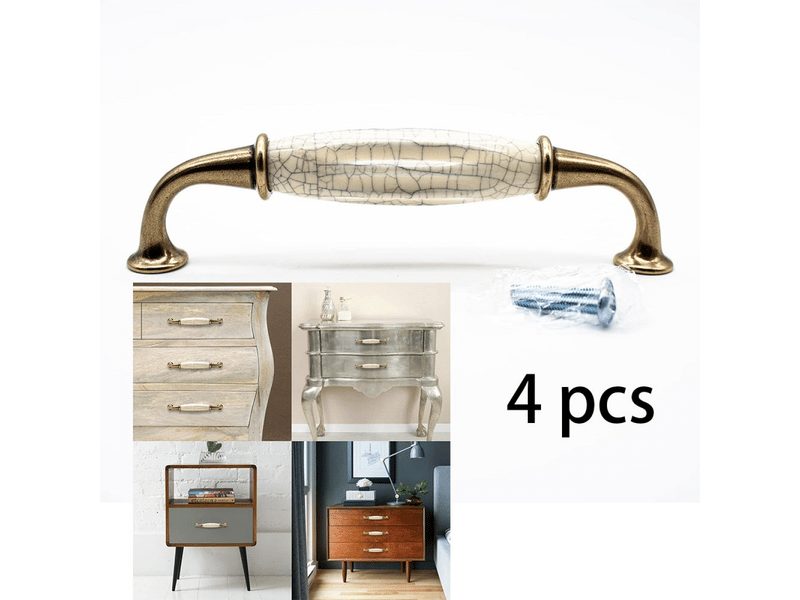  Poignées vintage pour meubles en laiton vieilli de 144 x 35 mm, en zinc, aluminium et porcelaine, pour armoires de cuisine, portes et tiroirs.  - Conforama A