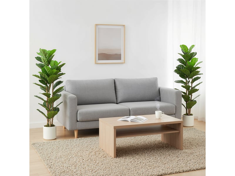  Lot de 2 plantes artificielles 120 cm figuier lyre arbre artificiel avec pot en plastique et tronc en bois massif, vert  - Conforama D