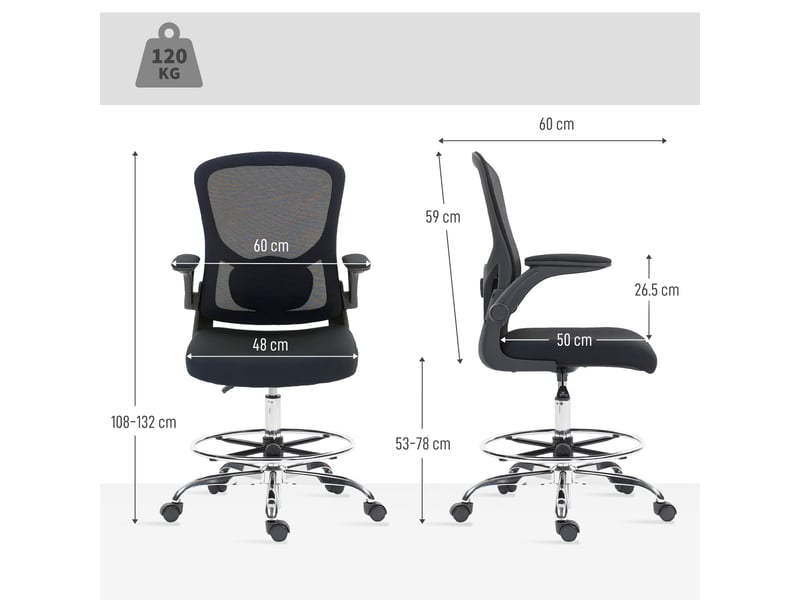  Chaise de bureau ergonomique avec support lombaire 4d et accoudoirs relevables en noir dimensions 60 x 60 x 108-132 cm  - Conforama C