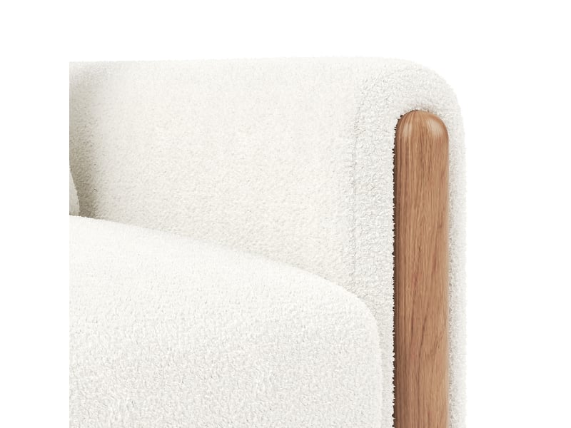  Fauteuil 87x83x88,5 cm coussin épais haute densité soutien lombaire bois pieds antidérapants velours teddy blanc  - Conforama E