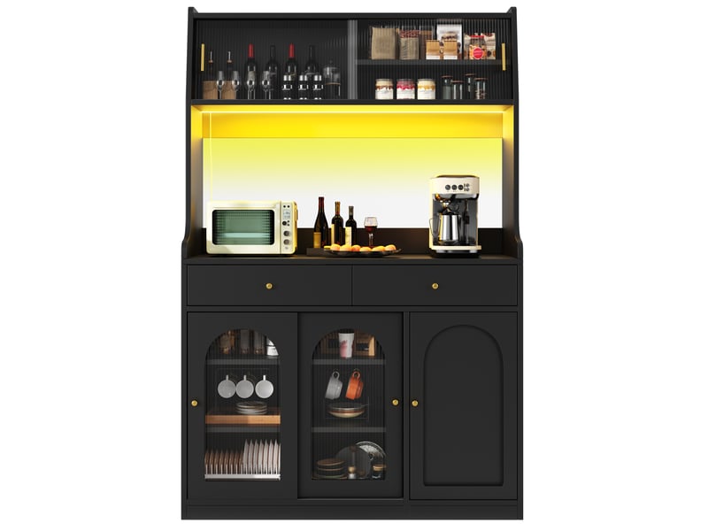  Meuble de cuisine muvano noir, vaisselier avec portes vitrées coulissantes, 120 × 40 × 180 cm  - Conforama A