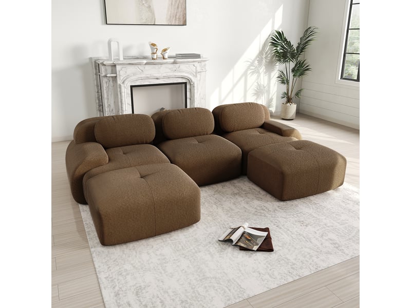  Canapé modulable, canapé de salon, en velours tricoté, marron, livré monté, sans structure, pour salon, bureau, chambre  - Conforama R