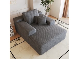 Fauteuil pouf à assise profonde - sans montage, mousse haute résilience, velours côtelé gris foncé 115 × 159 cm