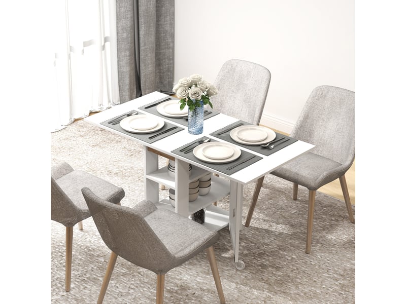  Table de cuisine table de salle à manger pliable amovible 3 étagères 2 abattants design moderne 120 x 60 x 75 cm blanc  - Conforama C