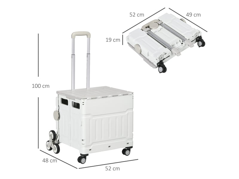  Chariot de courses pliable 52 x 48 x 100 cm – blanc – roues monte-escaliers, poignée télescopique et couvercle  - Conforama C