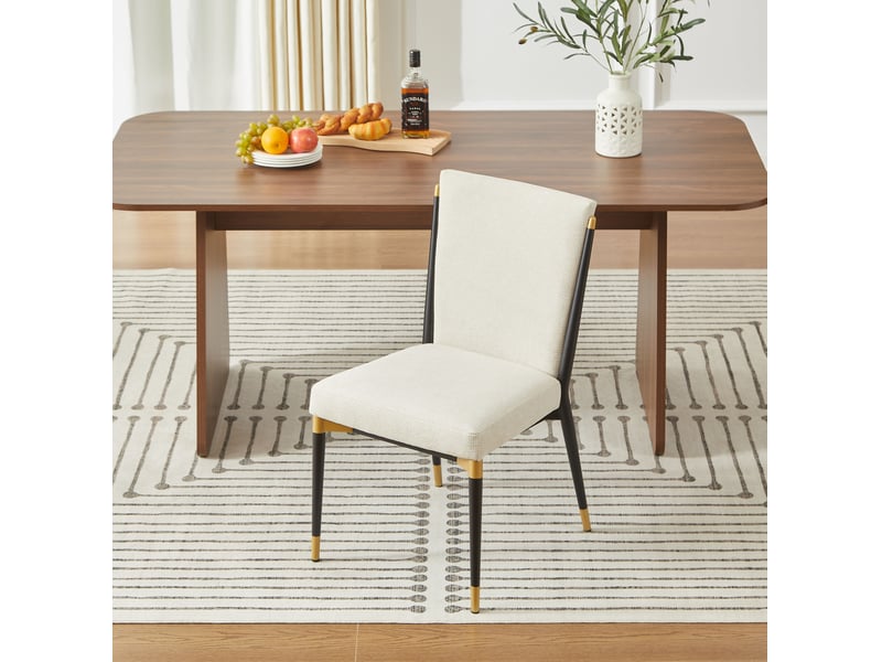  Lot de 2 chaises de salle à manger 59x49x85 cm, beige+noir, style scandinave, pieds ajustables, pour salon, métal, tissu  - Conforama D