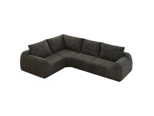 Canapé d'angle 4 places compressé sans montage, rembourrage en mousse et revêtement chenille gris foncé