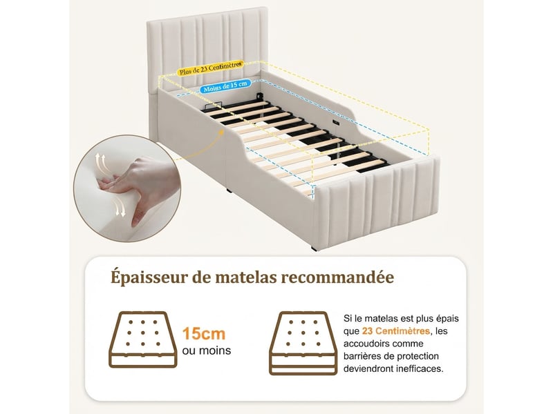  Lit enfant 90x200 cm avec rangement et coffre hydraulique, beige, hauteur 102 cm N634U0043B - Conforama D