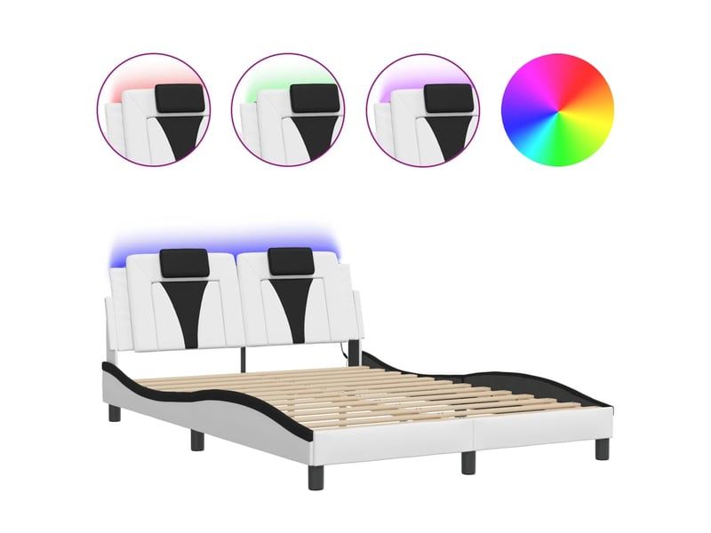 Lit double- lit adulte - cadre de lit viana avec led sans matelas blanc et noir 140x190 cm - Conforama A
