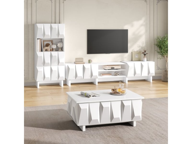  Ensemble salon moderne 3d: meuble tv bas, vitrine et table basse – panneaux de particules, design géométrique  - Conforama B