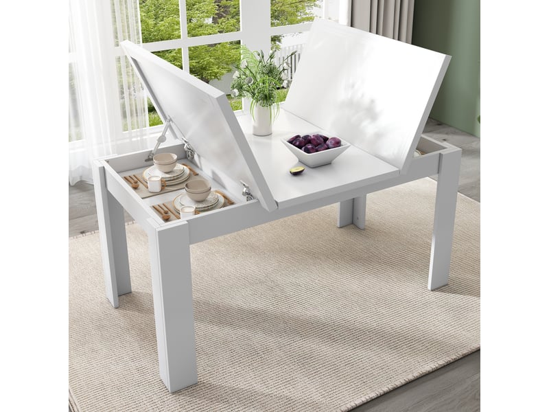  Table à manger 120x70 cm – blanc – rangement ouvert – multifonction – idéal petit espace – design moderne  - Conforama D