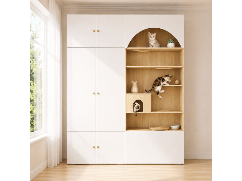  Armoire penderie 180x50x202 cm, 1 tringle, 7 compartiments, panneau de particules, blanc aspect bois  - Conforama E