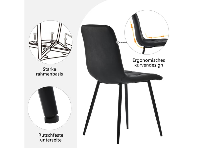  Ensemble table à manger 117x68x75 cm avec 4 chaises en velours noir  - Conforama E