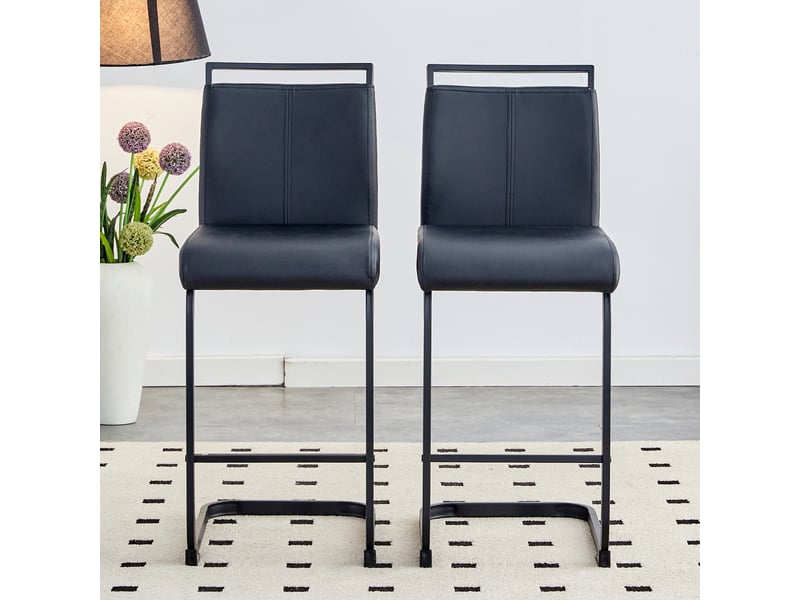 Lot de 2 tabourets de bar cantilever 39 x 46,5 x 96,5 cm - assise en cuir pu et structure métal noir - noir - Conforama E