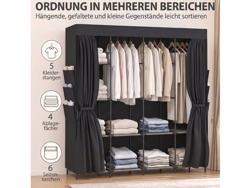  Armoire en tissu 170x45x167 cm portable noire  - Conforama D