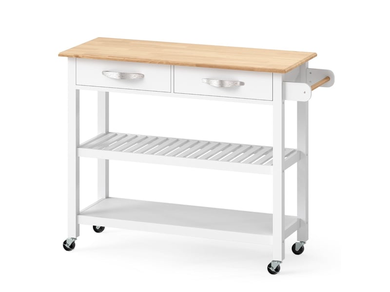  Îlot de cuisine roulante 116 x 43 x 89 cm avec 2 tiroirs et 2 étagères style rustique en bois de pin blanc 20_0017748  - Conforama A