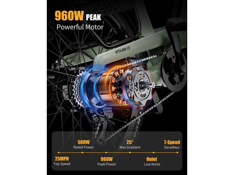 Vélo électrique vitilan l5,500w 48v 15ah,26*2,4 pneus larges kenda frein à disque hydraulique shimano 7 vitesses,vert - Conforama D