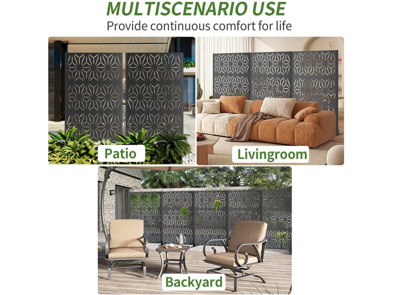  Brise-vue extérieur autoportant 116 x 183 cm – noir – acier galvanisé, base stable et motifs ajourés  - Conforama E