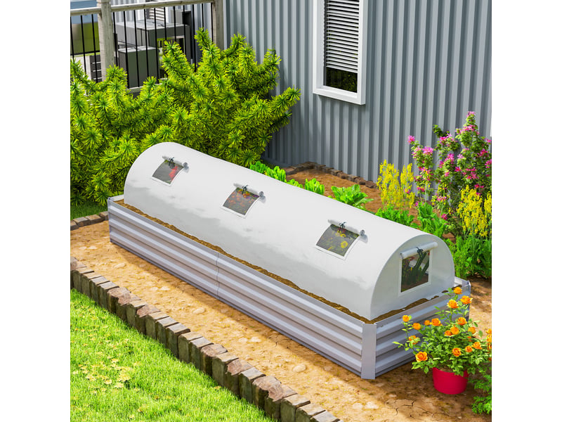  Serre tunnel en aluminium avec fenêtre en filet, résistante aux uv, film plastique, 300 x 80 x 45 cm, blanche  - Conforama C