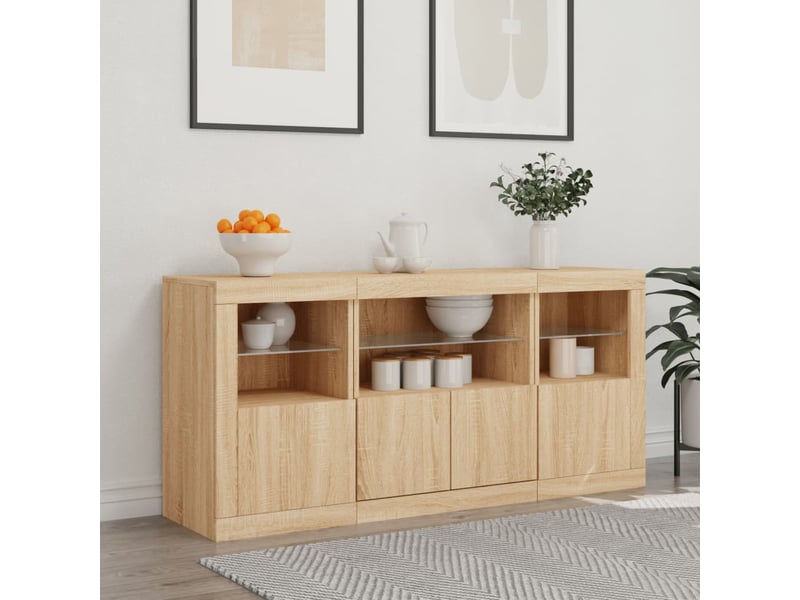 Buffet - bahut - meuble de rangement avec lumières led chêne sonoma 142,5x37x67 cm  - Conforama C