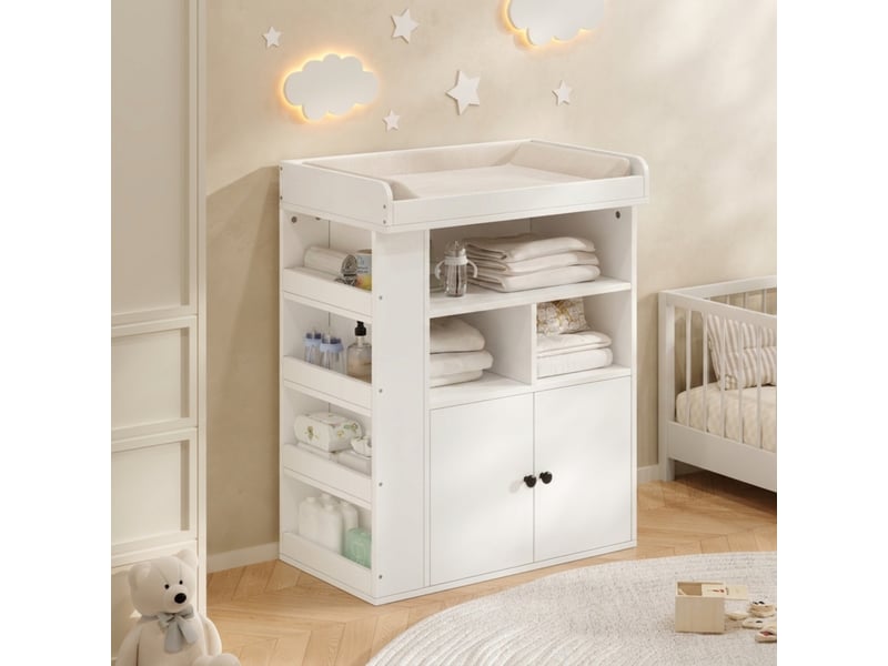  Commode à langer 2 en 1, 82x50x100 cm, meuble à langer avec rangements, mdf, blanc, sans matelas à langer  - Conforama E