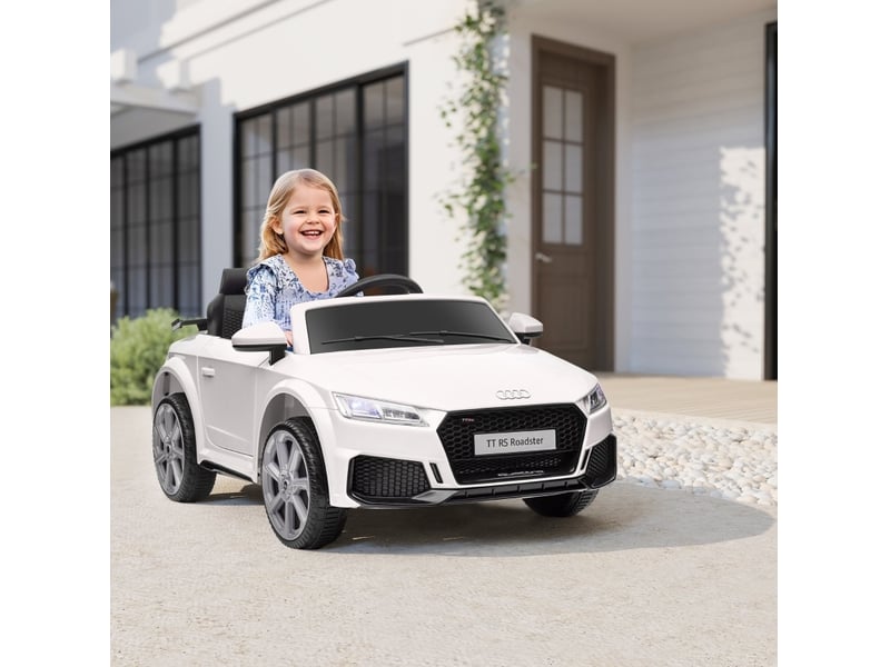  Voiture électrique enfant audi tt rs roadster 102x60x44 cm 3 kmh avec télécommande led usb blanche  - Conforama B