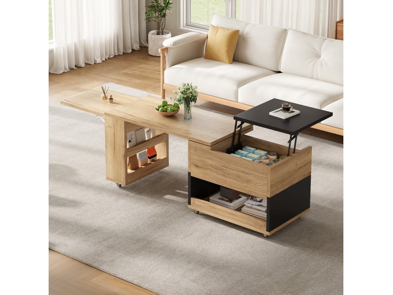  Table basse extensible avec plateau relevable, rangement et élément pivotant à 360° pour salon 161,5 × 46 × 67 cm  - Conforama B