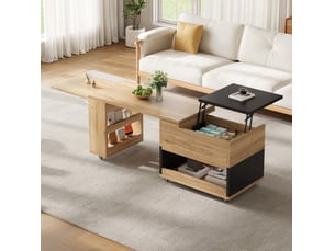 Table basse extensible avec plateau relevable, rangement et élément pivotant à 360° pour salon 161,5 × 46 × 67 cm