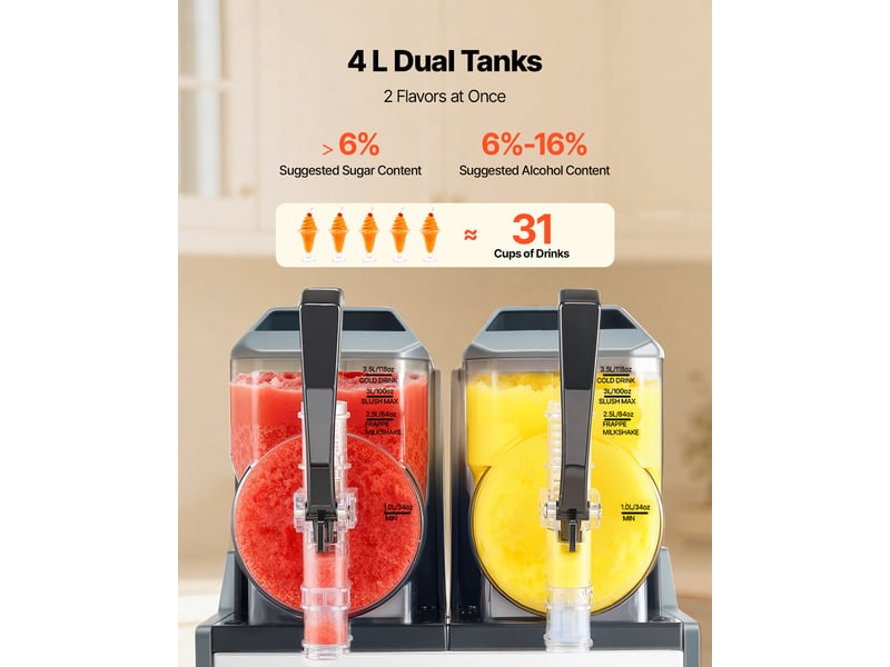  Vevor machine à granité distributeur de boissons glacées 2x4 l pour bar maison  - Conforama D