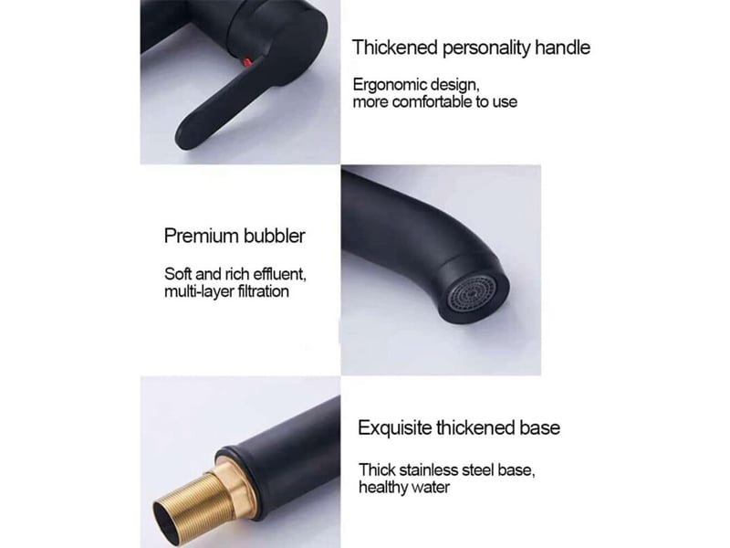 Robinet de salle de bain noir - haute qualité, eau froide et chaude - adapté pour un diamètre intérieur de 32 mm à 42 mm - réf. Szpb306113jjzj - Conforama C