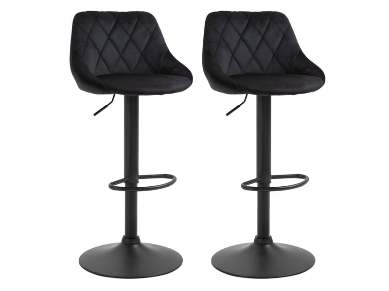  Tabouret de bar lot de 2 réglables en hauteur avec dossier pivotant repose-pieds en velours noir 46 × 48 × 83-104 cm  - Conforama A