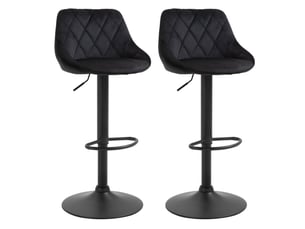 Tabouret de bar lot de 2 réglables en hauteur avec dossier pivotant repose-pieds en velours noir 46 × 48 × 83-104 cm