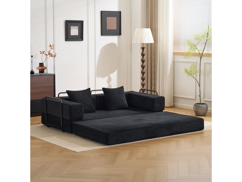  Canapé convertible, canapé-lit, en velours tricoté, noir, pour salon, mobilier pour espace de vie, chambre  - Conforama R