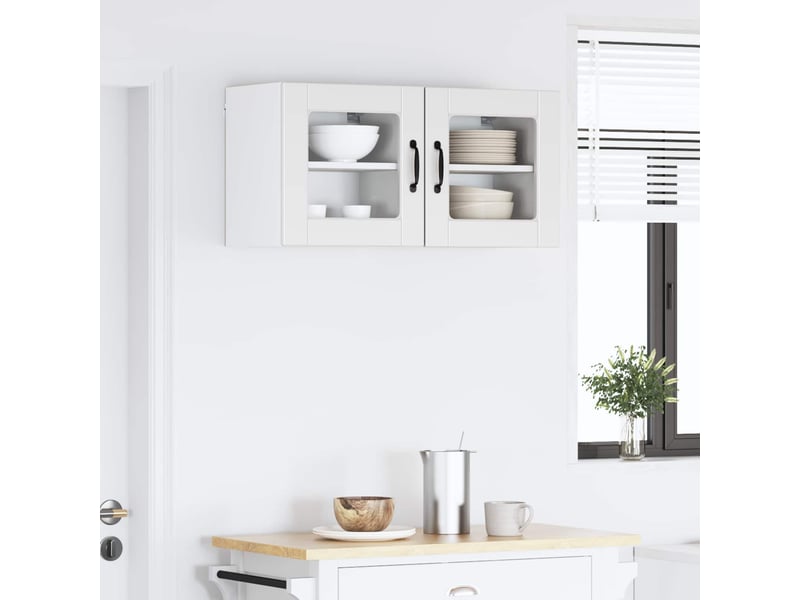 Meuble mural de cuisine, cabinet en verre mural 2 pc blanc bois d'ingénierie - Conforama D