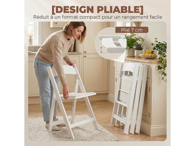  Lot de 4 chaises pliantes en résine et pu, chaises pliantes portables pour intérieur et extérieur, blanc, 45x44x78cm  - Conforama R