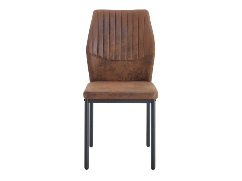  Lot de 4 chaises de salle à manger leicht-luxe, dossier brun en tissu technique à relief vertical, pieds noirs en métal  - Conforama A