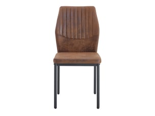 Lot de 4 chaises de salle à manger leicht-luxe, dossier brun en tissu technique à relief vertical, pieds noirs en métal
