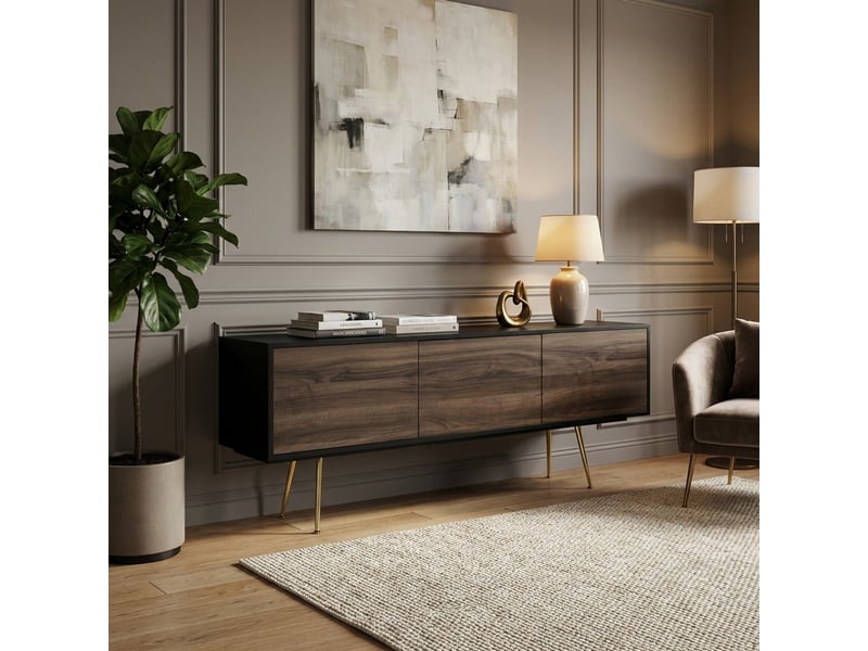 Meuble tv moderne avec 3 portes vharm - marron - noir  - Conforama B