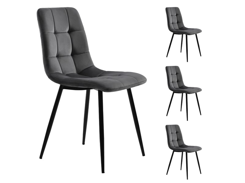  Lot de 4 chaise de salle à manger , chaise scandinave avec assise et dossier rembourrés en velours ,pieds en métal ,gris  - Conforama A