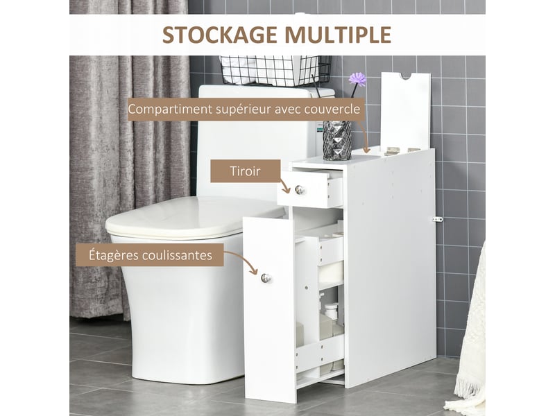  Meuble pour toilette salle de bain avec rangement papier toilette - 17 x 48 x 58 cm - 2 tiroirs organisateur en mdf  - Conforama R