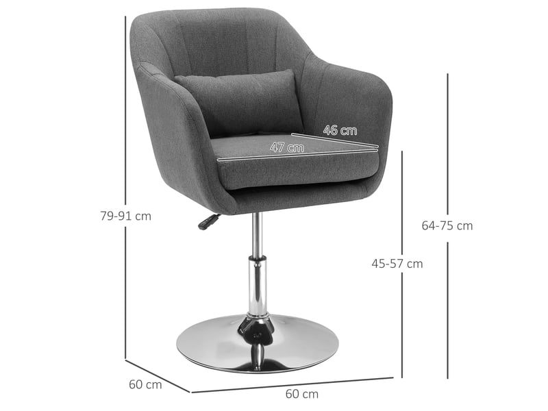  Chaise de bureau pivotante réglable en polyester gris foncé 60 x 60 x 79-91 cm  - Conforama C