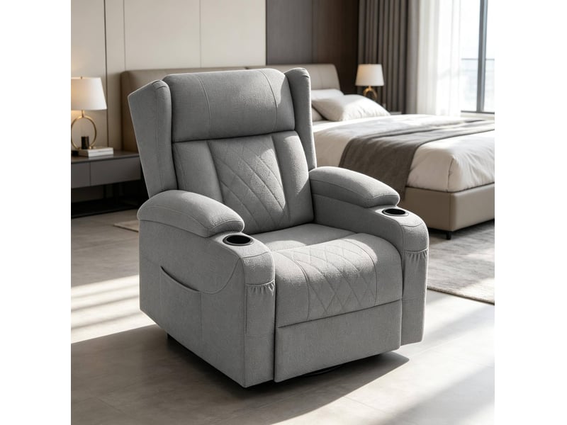 Fauteuil relax tcqpz pivotant 360° à dossier inclinable et repose-pieds manuel 87 x 94,5 x 103,5 cm gris  - Conforama B