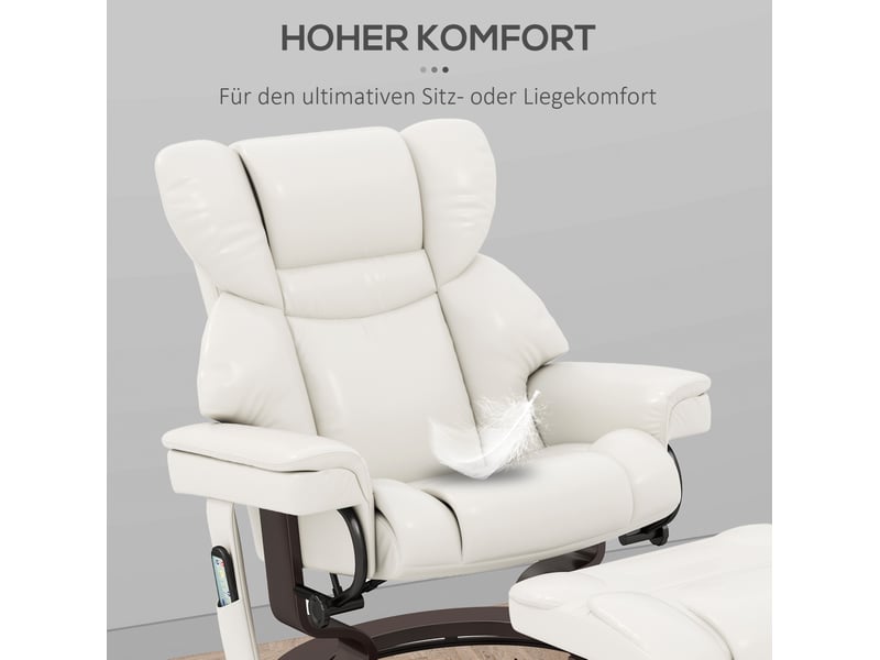  Fauteuil relax électrique pivotant avec fonction massage, dossier inclinable et repose-pieds en cuir reconstitué crème  - Conforama D