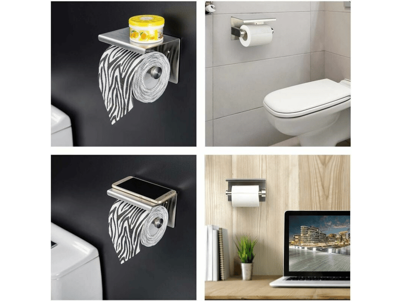  Porte-papier toilette 304, porte-papier toilette, sans perçage, porte-papier toilette mural, acier inoxydable  - Conforama E