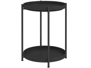 Table basse fixe ronde avec 2 niveaux de rangement et pieds réglables, en acier, noir, 44 × 44 × 56 cm