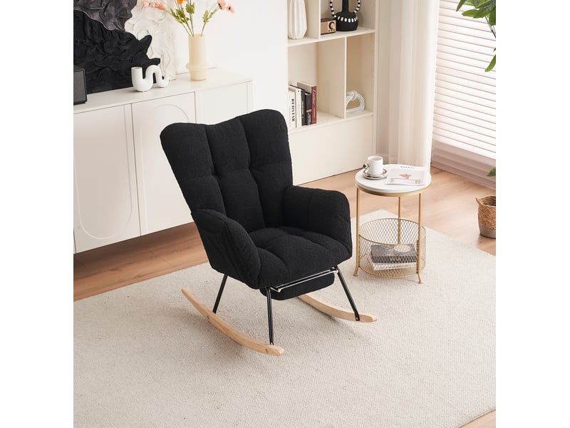 Fauteuil à bascule modenvie avec repose-pieds pliable 70 x 98 x 98,5 cm tissu teddy noir  - Conforama D